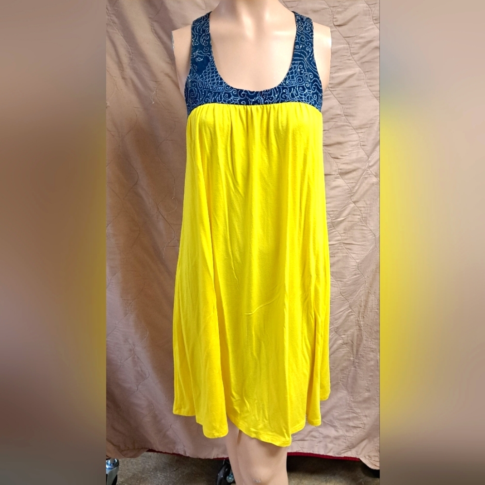 Fighting Eel Yellow Sundress with Navy Patterned Yoke